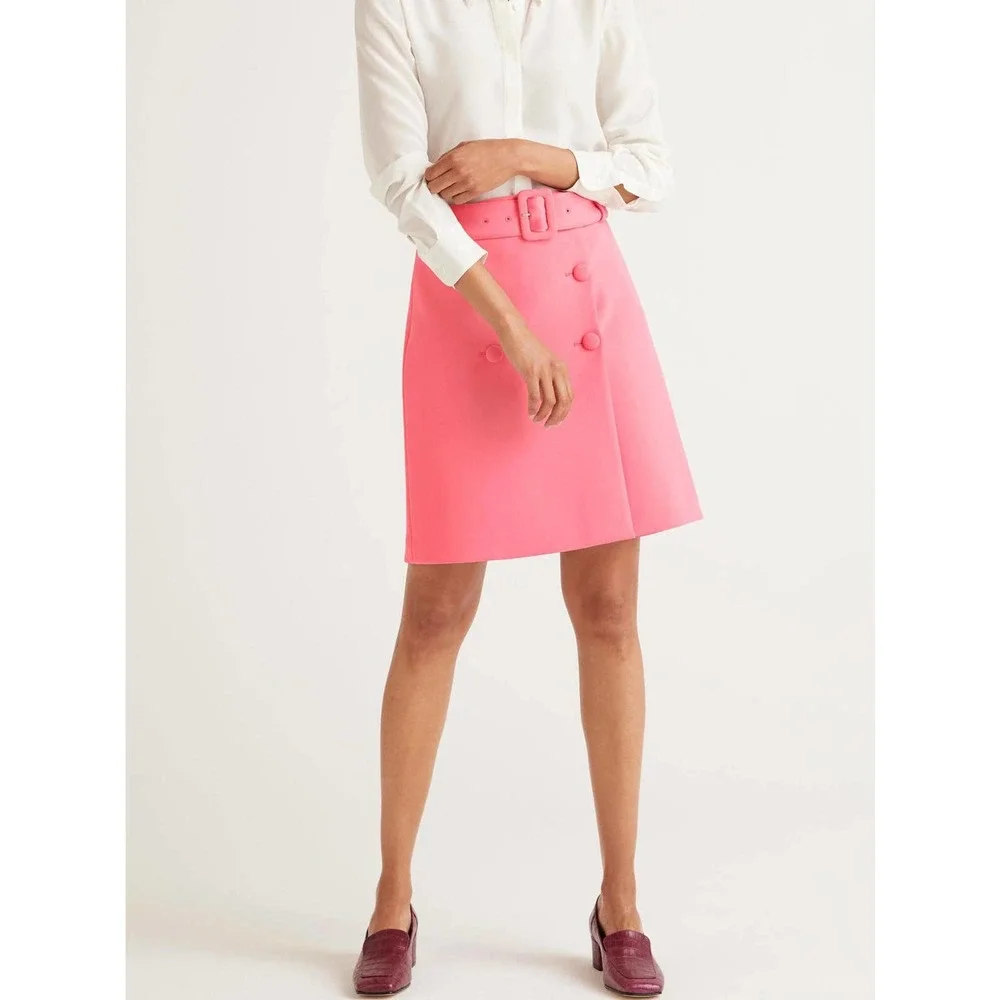 Boden Belted Four-Button A-Line Skirt - Abstract - Pink/Crayon Pink - Picture 2 of 14